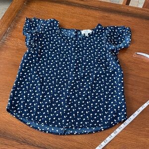 Navy Blue Blouse with Cream Raindrops Pattern